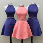 Load image into Gallery viewer, Short-Navy-Blue-Homecoming-Dresses-Two-Piece-Ball-Gowns-Cocktail-Dresses
