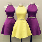 Cargar imagen en el visor de la galería, Two-Piece-Prom-Dresses-Yellow-Homecoming-Dress-Satin-Graduation-Dresses
