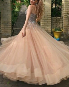 Sparkly Sequin Beaded Sweetheart Organza Ruffles Prom Ballgown Dresses