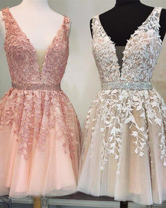 Lace-Homecoming-Dresses-V-neck-Tulle-Prom-Cocktail-Dress