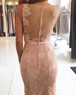 Load image into Gallery viewer, Lace V Neck Nude Back Mermaid Dresses
