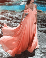 Load image into Gallery viewer, Coral-Pink-Evening-Dresses-Long-Chiffon-Prom-Gowns-2019
