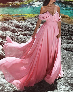 Blush-Prom-Gowns-Long-Chiffon-Evening-Dresses-V-neck-Off-The-Shoulder