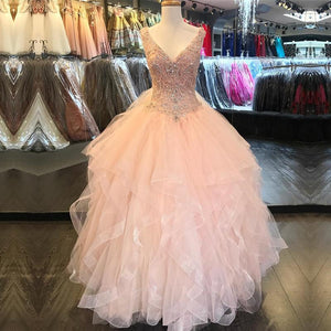 V Neck Organza Ruffles Ball Gown Quinceanera Dresses 2017