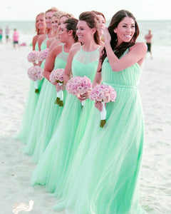Halter Top Tulle Floor Length Bridesmaid Dresses For Weddings