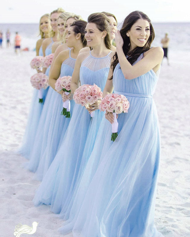 Halter Top Tulle Floor Length Bridesmaid Dresses For Weddings