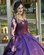 Load image into Gallery viewer, Purple-Quinceanera-Dresses-Long-Sleeves-Ball-Gowns
