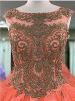 Cargar imagen en el visor de la galería, modest lace appliques organza ruffles coral quinceanera dresses ball gowns
