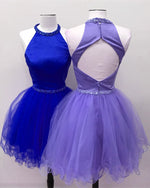 Afbeelding in Gallery-weergave laden, Beaded Halter Keyhole Back Organza Ruffles Homecoming Dresses

