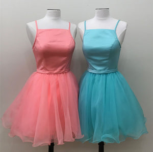 Short Spaghetti Straps Homecoming Party Dresses Organza Ruffles