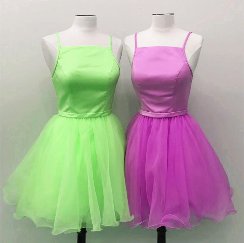 Spaghetti Straps Square Neck Homecoming Dresses Organza Prom Short Dress