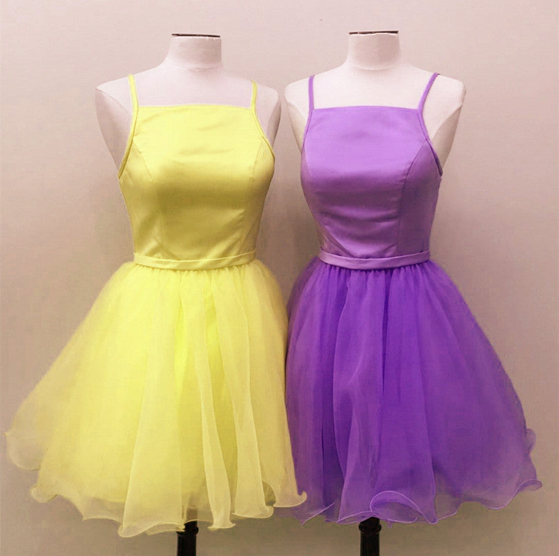 Short Spaghetti Straps Homecoming Party Dresses Organza Ruffles
