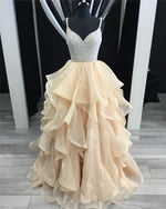 Load image into Gallery viewer, Stunning Beaded V-neck Organza Layered Prom Dresses Ball Gowns
