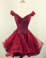 Cargar imagen en el visor de la galería, Short Lace Off-Shoulder Organza Layered Prom Cocktail Dresses
