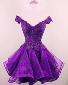 Short Lace Off-Shoulder Organza Layered Prom Cocktail Dresses