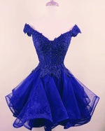 Cargar imagen en el visor de la galería, Short Lace Off-Shoulder Organza Layered Prom Cocktail Dresses
