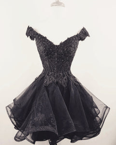 Short Lace Off-Shoulder Organza Layered Prom Cocktail Dresses