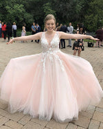Load image into Gallery viewer, Ivory Lace Embroidery Tulle Floor Length Prom Dresses Ball Gowns
