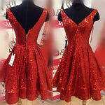 Load image into Gallery viewer, Short V-neck Ruffle Hem Sequins Homecoming Dresses
