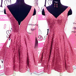 Load image into Gallery viewer, Short V-neck Ruffle Hem Sequins Homecoming Dresses
