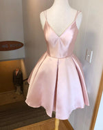 Load image into Gallery viewer, Spaghetti Straps V-neck Homecoming Dresses Satin Cocktail Dress
