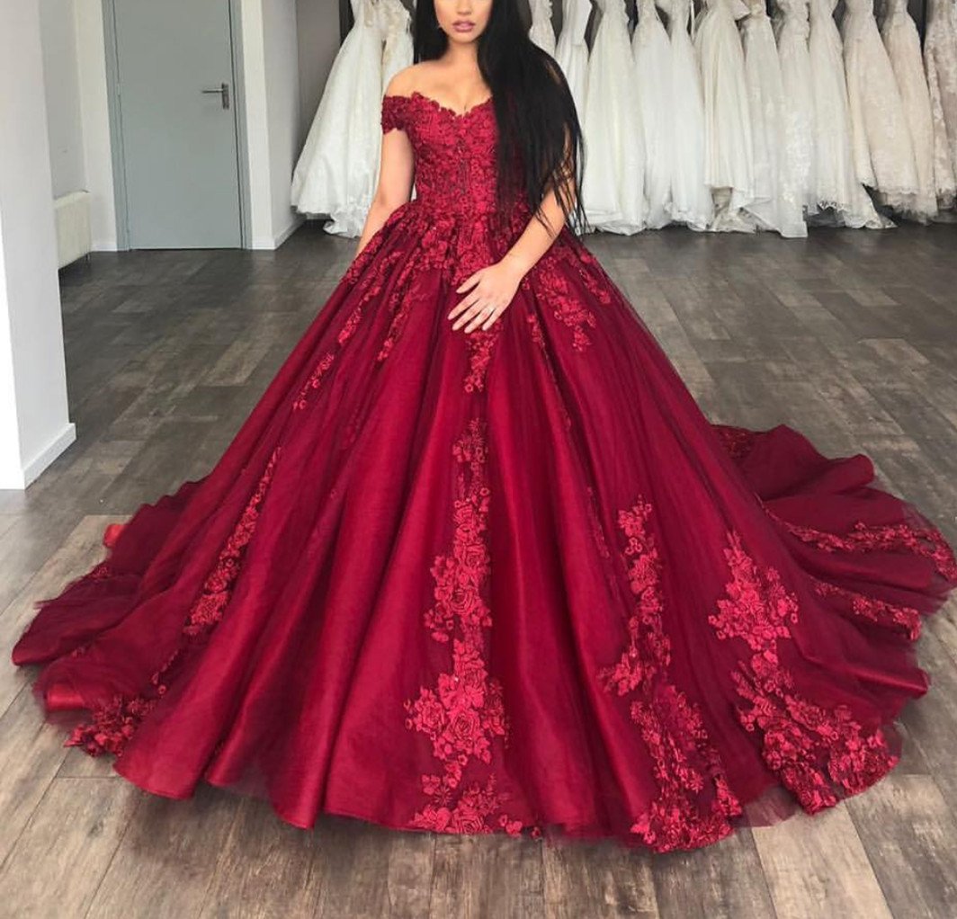 Elegant-Wedding-Dresses-Ball-Gowns-Burgundy-Prom-Quinceanera-Dress