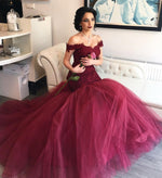 Load image into Gallery viewer, Burgundy-Lace-Prom-Dresses
