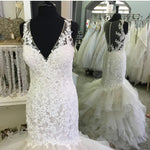Load image into Gallery viewer, Sexy V Neck Organza Ruffles Mermaid Wedding Dresses Lace
