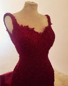 Lace Sweetheart Tulle Backless Mermaid Evening Dresses