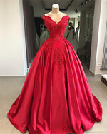 Cargar imagen en el visor de la galería, Red-Prom-Dresses-Satin-Long-Ball-Gowns-Lace-Embroidery-Beaded
