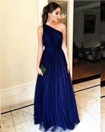 Load image into Gallery viewer, Long Tulle Floor Length Bridesmaid Dresses One Shoulder
