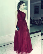 Load image into Gallery viewer, Long Tulle Floor Length Bridesmaid Dresses One Shoulder

