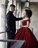 Load image into Gallery viewer, Lace Embroidery Off Shoulder Ball Gowns Wedding Velvet Dresses
