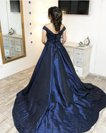 Load image into Gallery viewer, Navy Blue Satin Ball Gowns Quinceanera Dresses Lace Appliques
