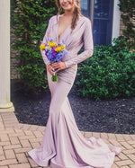 Load image into Gallery viewer, Long Sleeves Open Back Mermaid V-neck Bridesmaid Dresses
