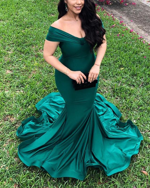 Mermaid Off-The-Shoulder Court Train Prom Evening Dresses
