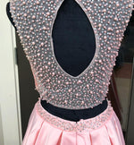 Load image into Gallery viewer, Two Piece Satin Homecoming Dresses Pearl Beaded Cocktail Dress
