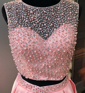 Two Piece Satin Homecoming Dresses Pearl Beaded Cocktail Dress
