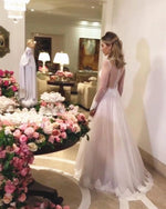 Load image into Gallery viewer, High Neck Long Sleeves Tulle Princess Wedding Dress Lace Edge
