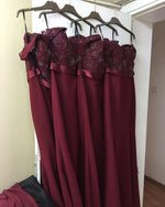 Load image into Gallery viewer, Burgundy Bridesmaid Dresses Mermaid Sweetheart Off Shoulder Formal Gowns
