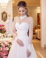 Load image into Gallery viewer, High Neck Long Sleeves Tulle Princess Wedding Dress Lace Edge
