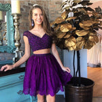 Load image into Gallery viewer, Two Piece Homecoming Dresses Beaded Cap Sleeves
