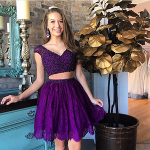 Two Piece Homecoming Dresses Beaded Cap Sleeves