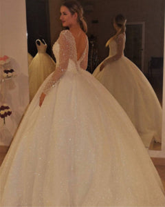 Bling Bling Sequins And Pearl Beaded Long Sleeves Wedding Dresses Ball Gowns