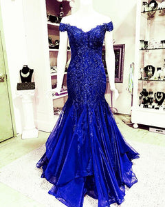 Elegant Lace Appliques V-neck Off The Shoulder Mermaid Prom Dresses 2018