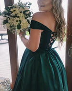 Load image into Gallery viewer, Long Satin Off-The-Shoulder Ball Gown Prom Dresses Plus Size
