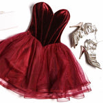 Load image into Gallery viewer, Velvet Sweetheart Bodice Corset Tulle Homecoming Dresses 2017 Short Prom Gowns
