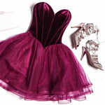 Load image into Gallery viewer, Velvet Sweetheart Bodice Corset Tulle Homecoming Dresses 2017 Short Prom Gowns
