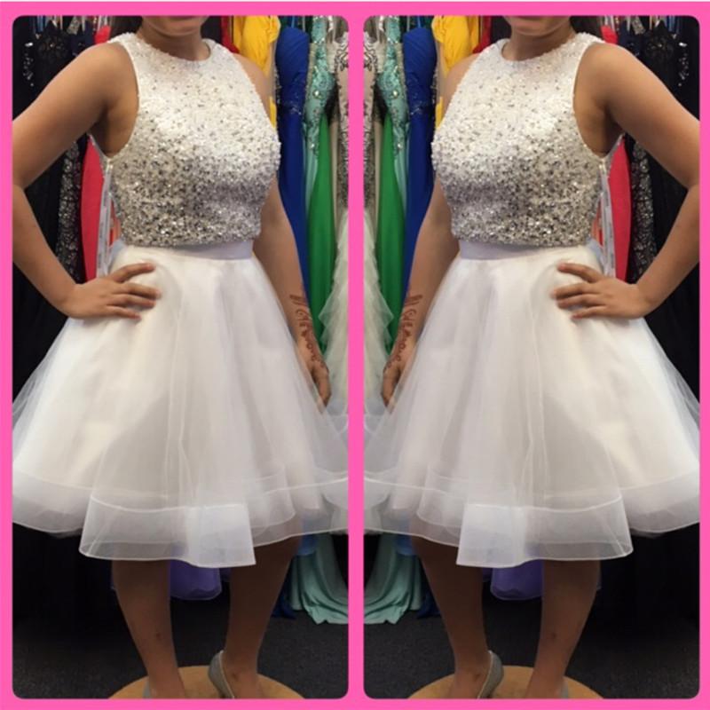 Sequins Beaded Top White Organza Ruffles Homecoming Dresses Two Piece