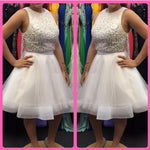 Load image into Gallery viewer, Sequins Beaded Top White Organza Ruffles Homecoming Dresses Two Piece
